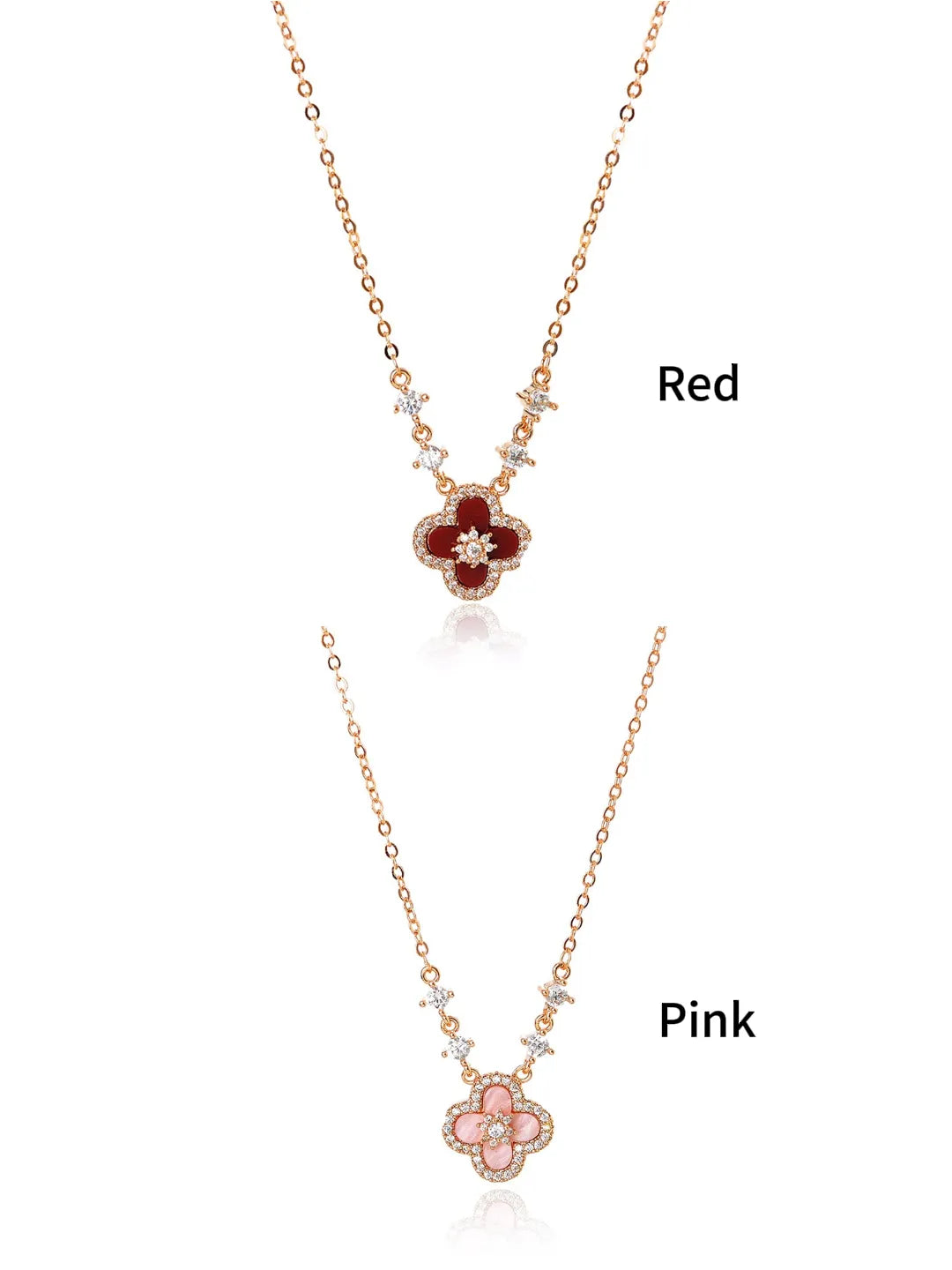 PINK FOUR LEAF CLOVER NECKLACE