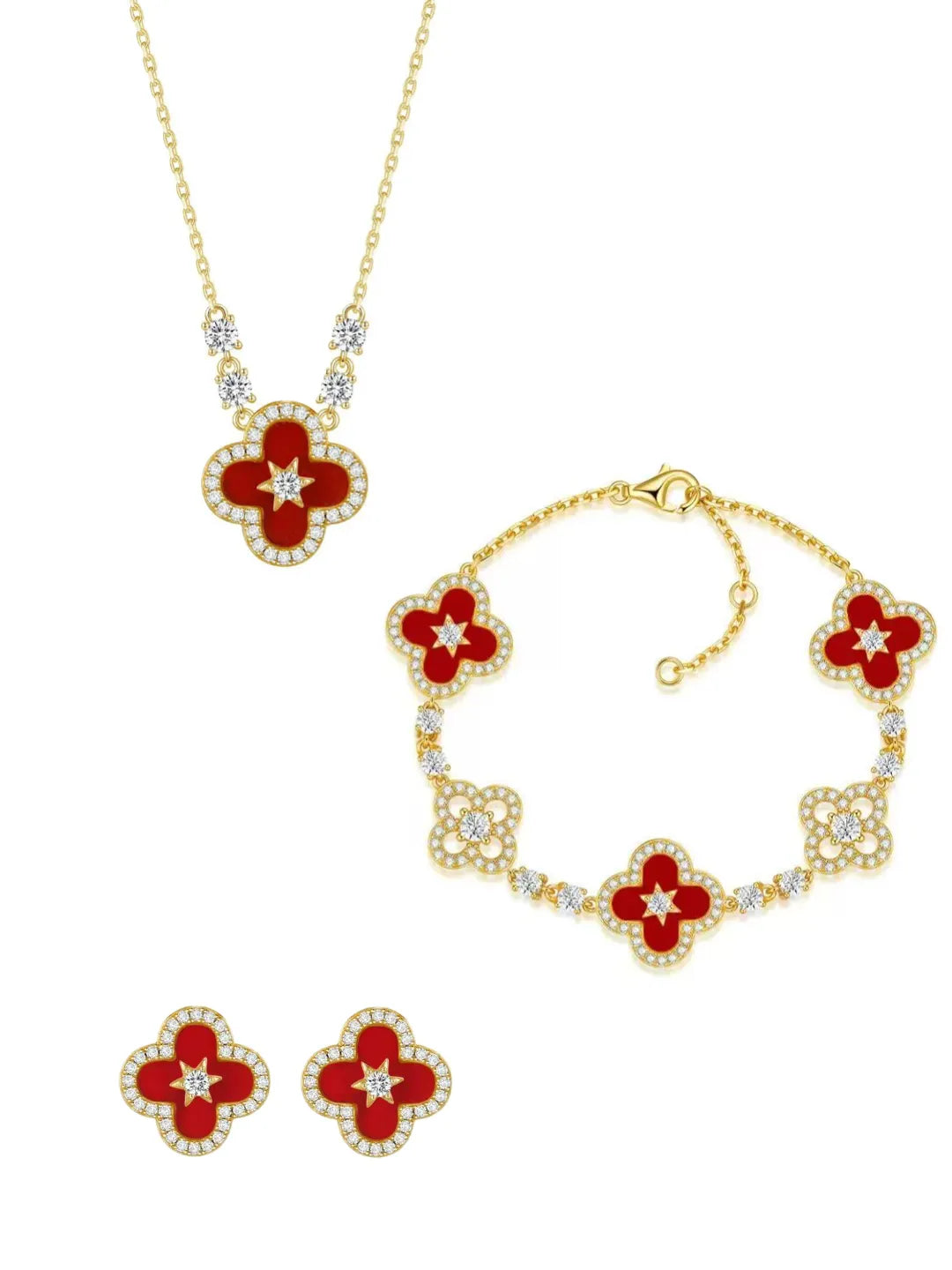 STAR CLOVER RED SILVER JEWELRY