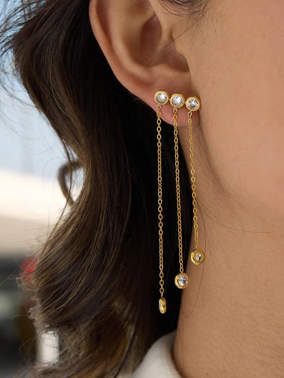 CZ TASSEL STUD EARRINGS