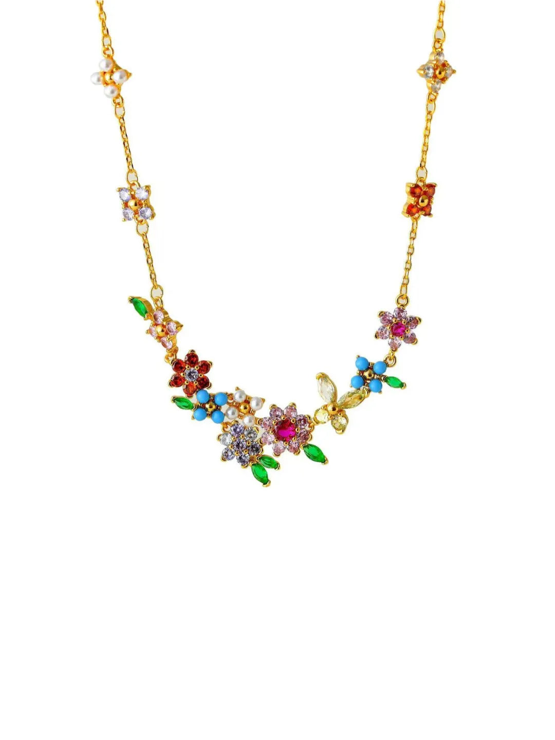COLORFUL GEM FLOWER NECKLACE