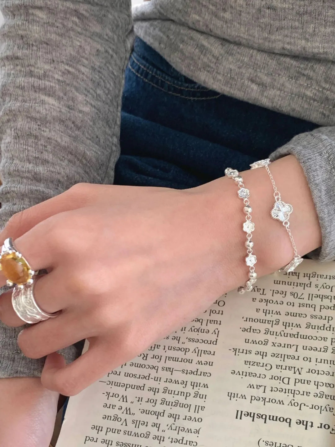 PEACH BLOOM SILVER BRACELET