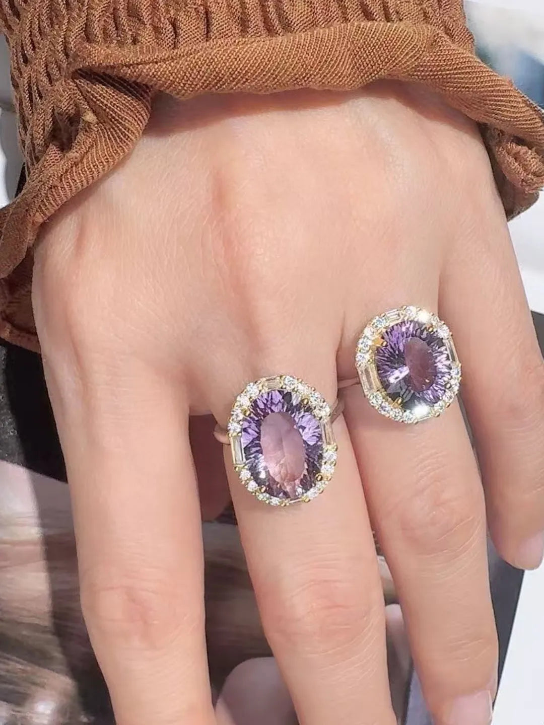 LARGE CRYSTAL SILVER RING