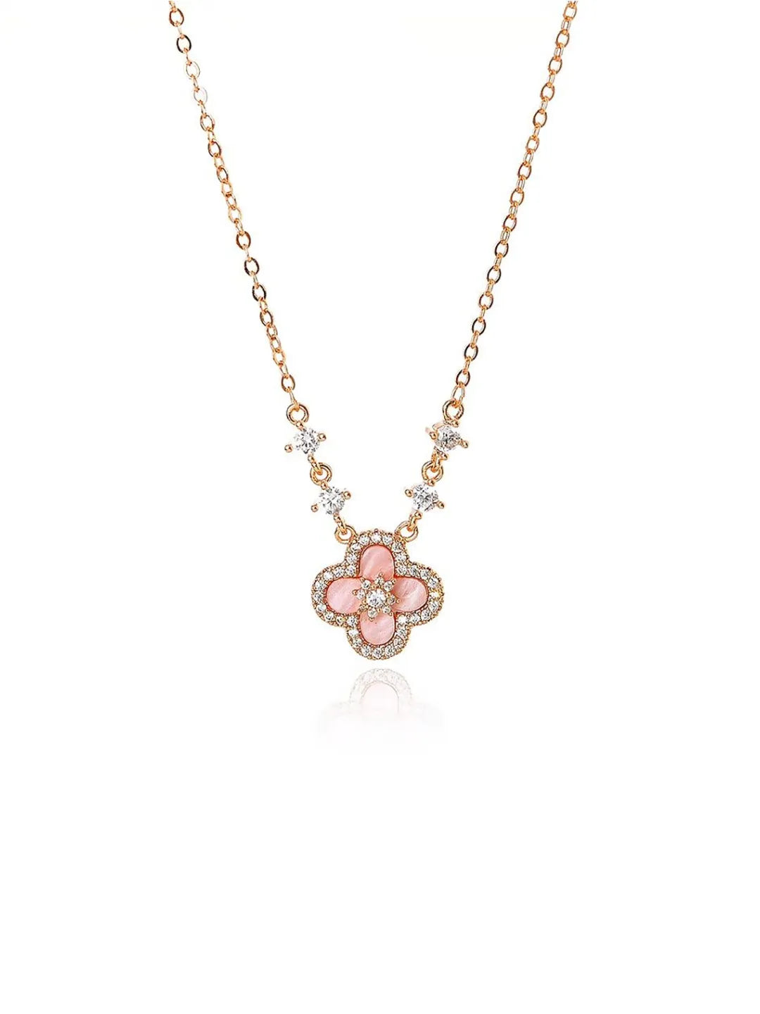 PINK FOUR LEAF CLOVER NECKLACE